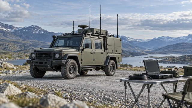 An unarmed field communications vehicle and portable test equipment